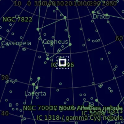 Sky map for IC 1396 The Elephant's Trunk Nebula (SHO)