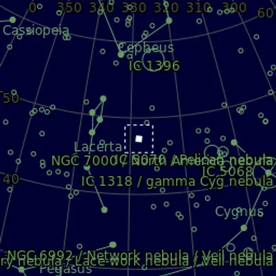 Sky map for IC 5146 Cocoon Nebula