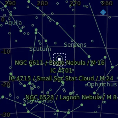 Sky map for M16 The Eagle Nebula and Pillars of Creation