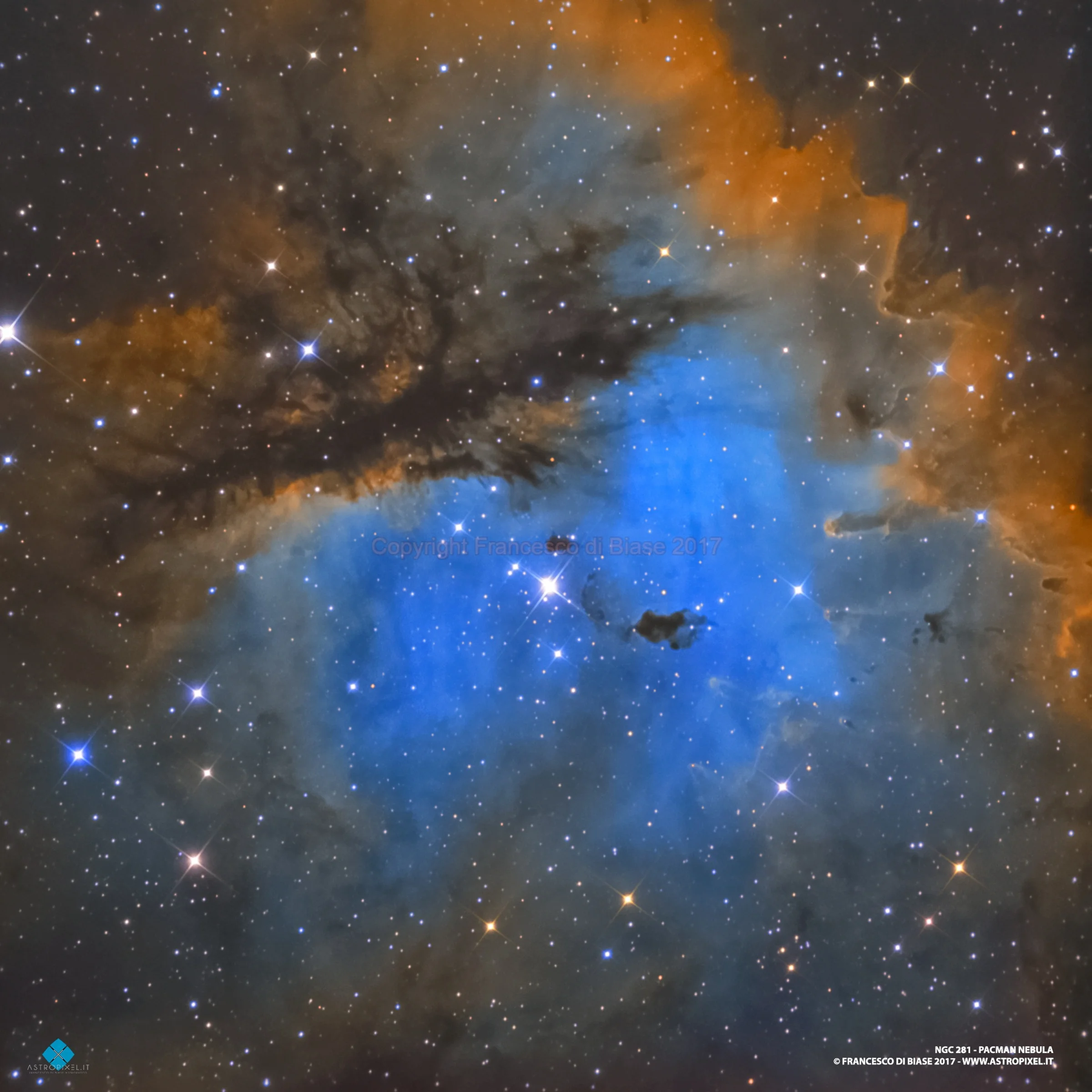 NGC 281 - Pacman Nebula - Hubble palette SHO