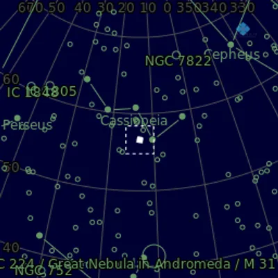 Sky map for NGC 281 - Pacman Nebula - Hubble palette SHO