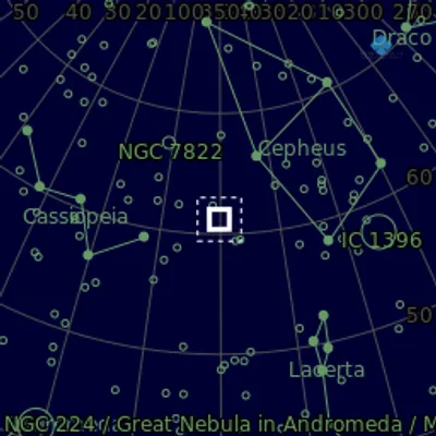 Sky map for NGC7635 Bubble Nebula and M52 Open Cluster