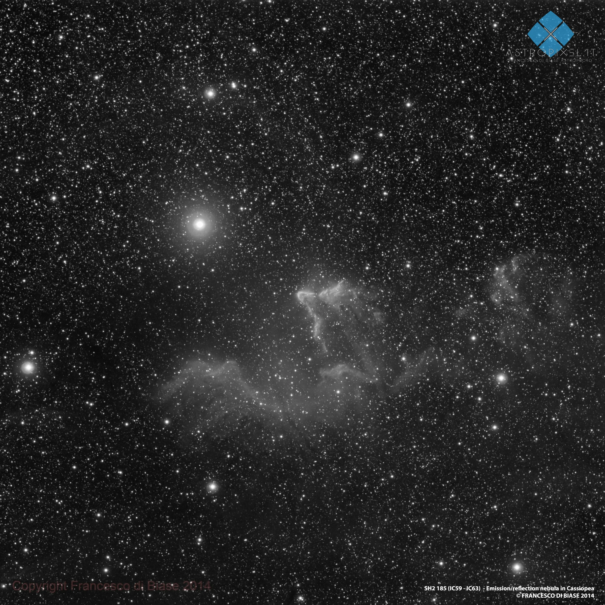 SH2-185, IC59 IC63, emission/reflection nebular complex in Cassiopea