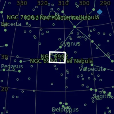 Sky map for Veil Nebula complex - Supernova remnant